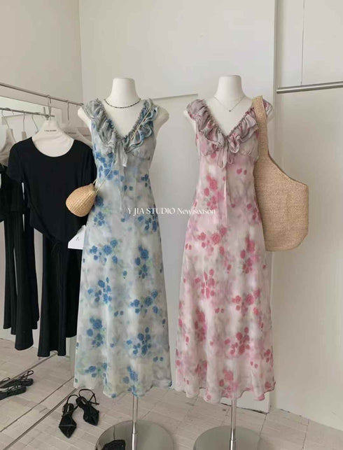 YIJA STUDIO Korean V neck Ruffled Design Slim Fit Dress